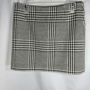 Designer Black & White Houndstooth Block Pattern Visible Zipper Skirt Size 12